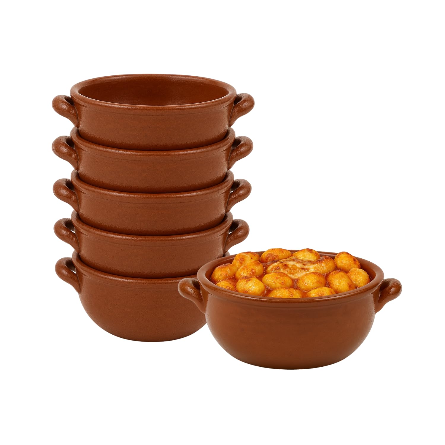 Virsus 6 Tegamini Coccio Monoporzione, Misura 14x6 cm, Terrine adatti al Forno, Ciotole in Terracotta con maniglie, per Gnocchi, Fusilli, Lasagne, Parmigiana, Pasta al Forno, Made in Italy