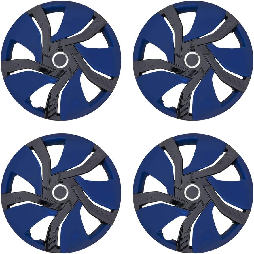 XhuangTech 4Pcs/Set Car Chrome Wheel Rim Skin Cover Hub Caps Hubcap Wheel Cover (Blue & Black, 15inch) Blue & Black 15inch