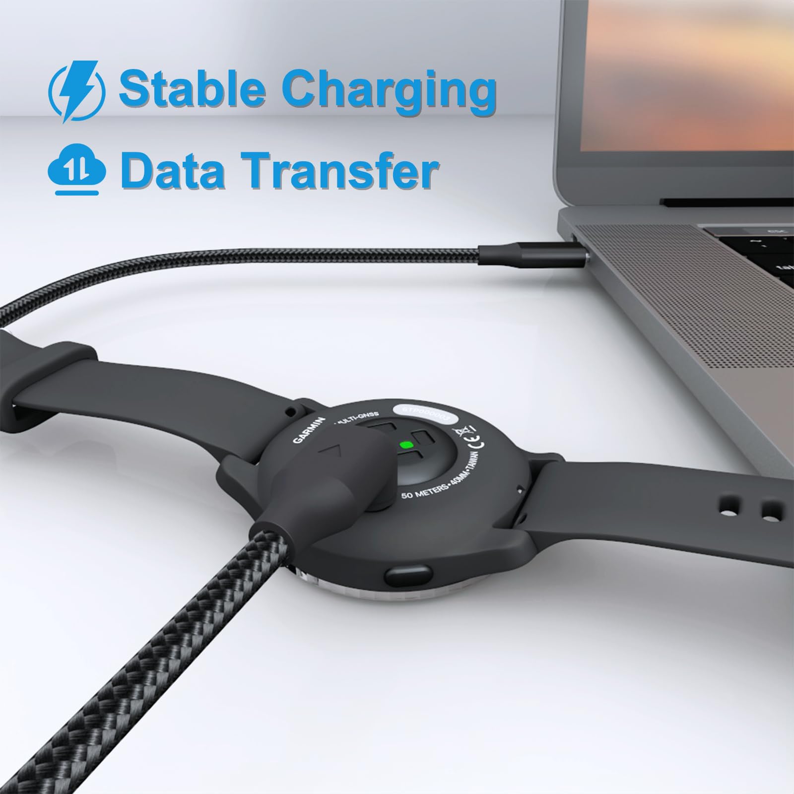 Câble Chargeur USB-C 1m Pour Montres Garmin - Compatible Fenix, Forerunner, Vivoactive, Instinct, Epix, Etc. - Noyau Cuivre, Angle 90°