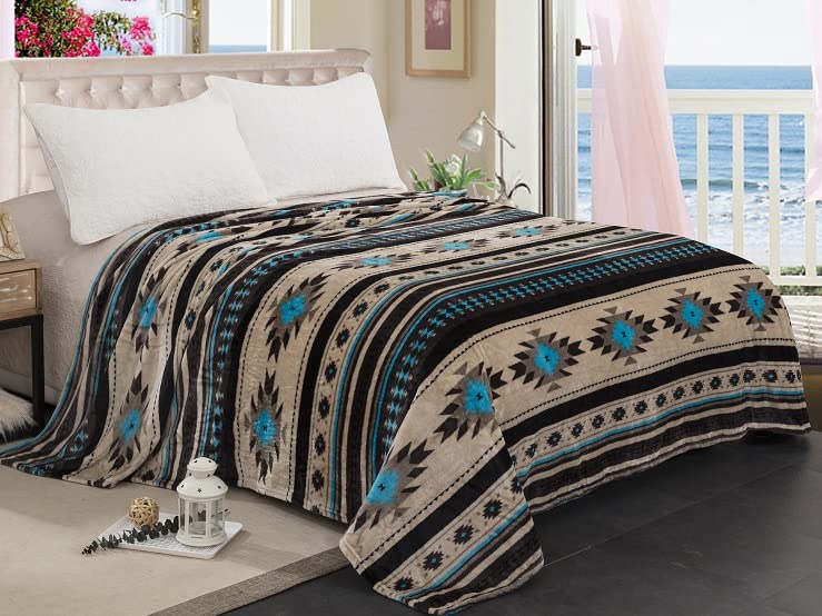 NU TRENDZ Signature Southwest Design (Navajo Print) Queen Size Silk Touch One Ply (Brown)