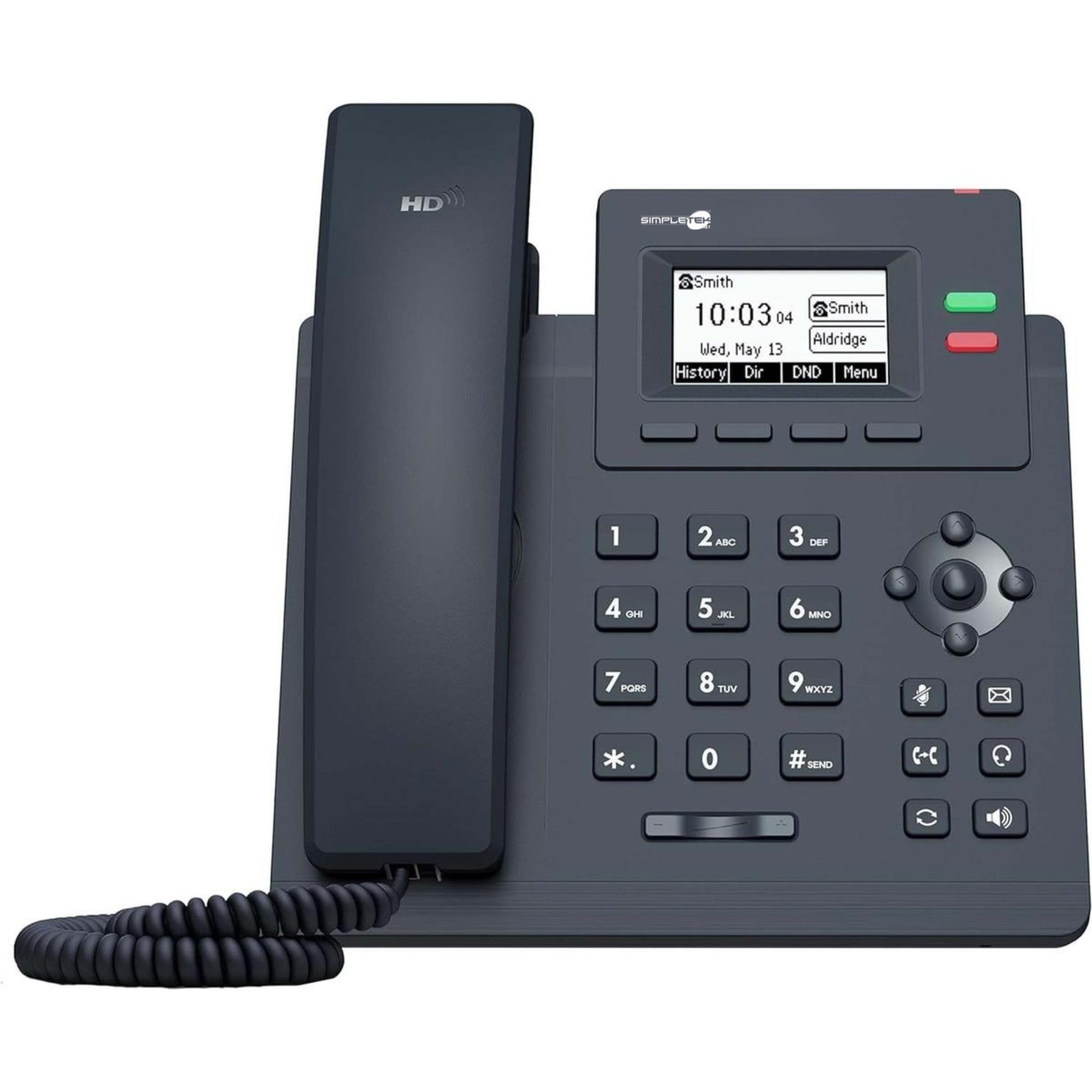 SIMPLETEK - Telefon IP VoIP, 2 konta SIP, podświetlany wyświetlacz, dźwięk HD, EHS i PoE, 2 x Ethernet 10/100 (odnowiony)