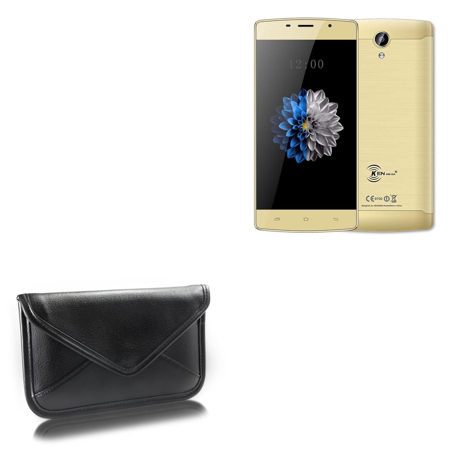 BoxWave Case Compatible with Kenxinda X7 - Elite Leather Messenger Pouch, Synthetic Leather Cover Case Envelope Design - Jet Black