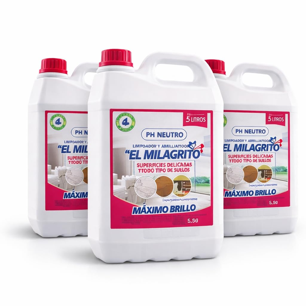 RASMACOR | Pack 3 unidades (15 litros) El Milagrito 5L Limpiador y Abrillantador de Suelos | pH Neutro | Ideal para Mármol, Parquet y Superficies Delicadas | Sin Residuos, Brillo Natural