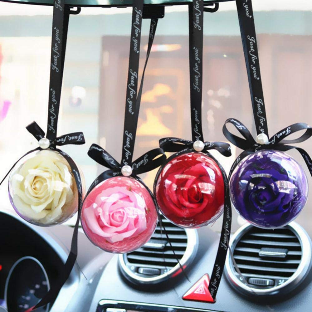 Pendentif Pour Rétroviseur En Forme De Boule à Fleur Rose éternelle - Décoration Voiture Violette