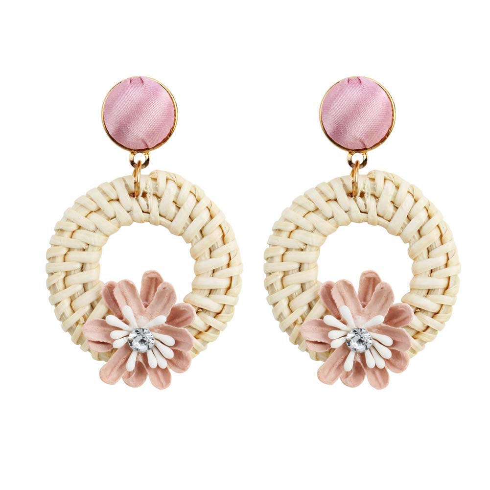 SEniutarmEarrings for Women Mom Women Rattan Weave Hollow Round Circle Flower Dangle Ear Stud Earrings Jewelry Statement Jewelry