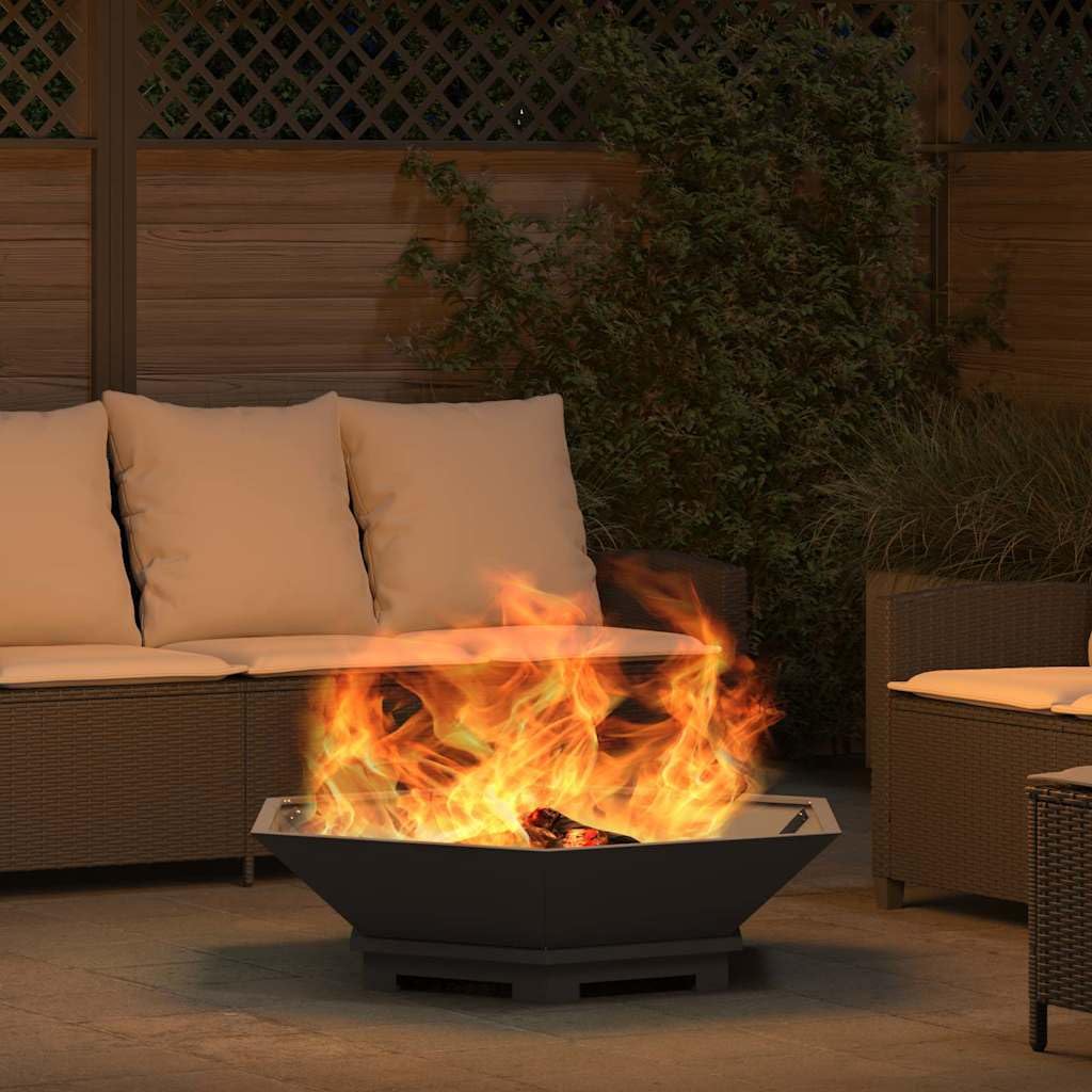 Brasero de acero negro de 100 x 100 x 28 cm, resistente chimenea de madera para jardín, terraza y balcón, brasero al aire libre para calor, llama y ambiente acogedor en celebraciones