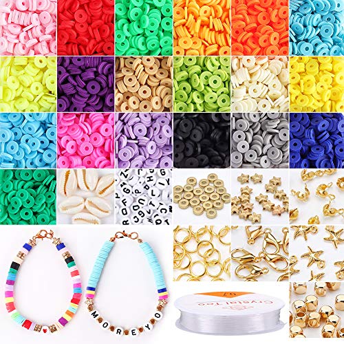 Moreyo 4,000 Pcs Heishi Beads, Flat Round Polymer Clay Beads DIY Jewelry Marking Kit for Bracelets Necklace Earring, Handmade Loose Spacer Ceramic Vinyl Disc Beads DIY Craft Findings, 19 Colors 6mm