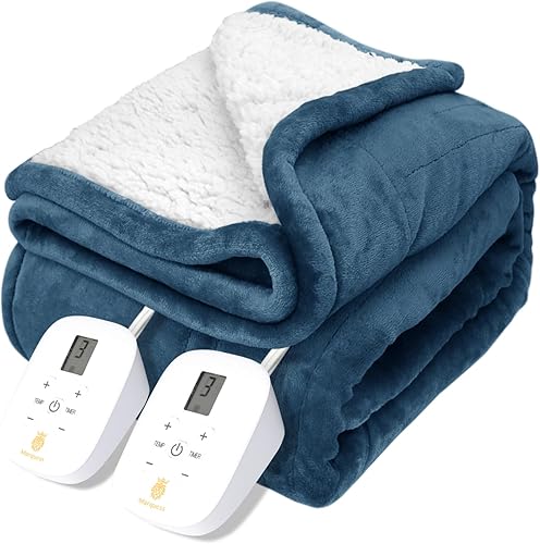 Marquess Manta térmica de franela lavable tamaño Queen con 4 ajustes de calorseguridad, 10 horas de apagado automático y controladores dobles (lino,
