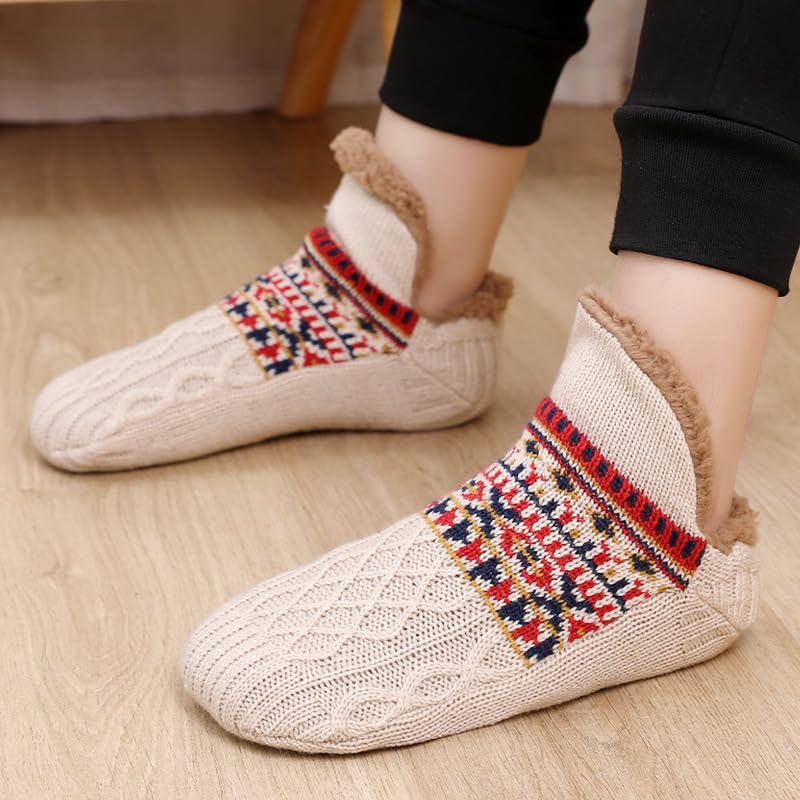 Image of Slipper Socks for Adults Women Men Non Slip Warm House Socks with Grips Winter Thick Fuzzy Cabin Thermal Socks Cozy Gifts for Husband Wife