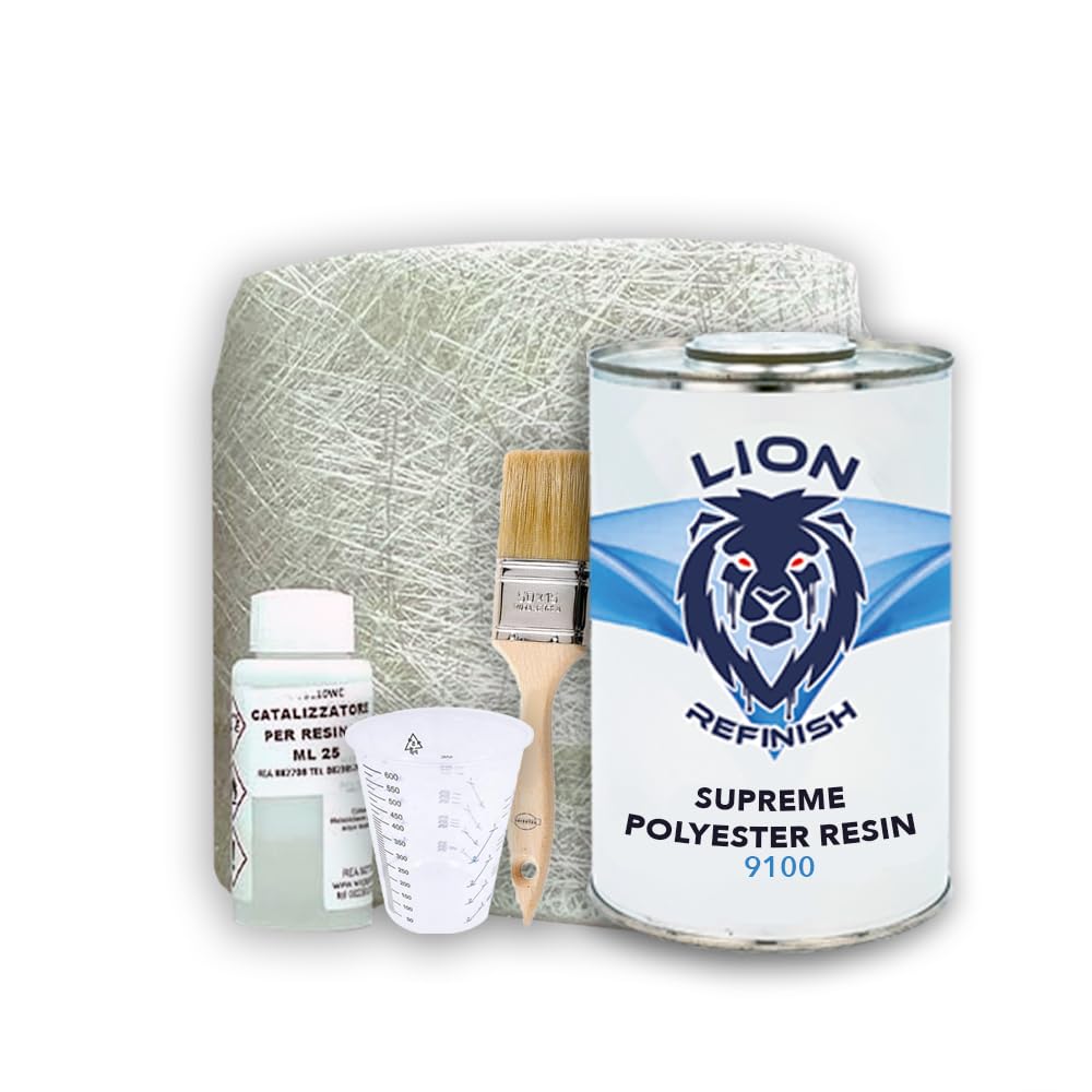 Vetrokit Lion Refinish Completo di Resina Poliestere con Fibra di Vetro ideale per Riparazioni Nautiche, Carrozzeria Auto, Moto, Camper