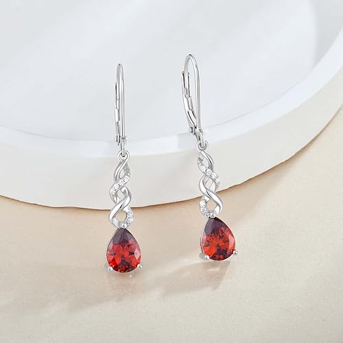 Miniatura 2 de Aretes colgantes de infinito para mujer, de plata de ley de 0.316 x 0.236 pulgadas, con forma de lágrima, piedra natal creada, aretes formales para