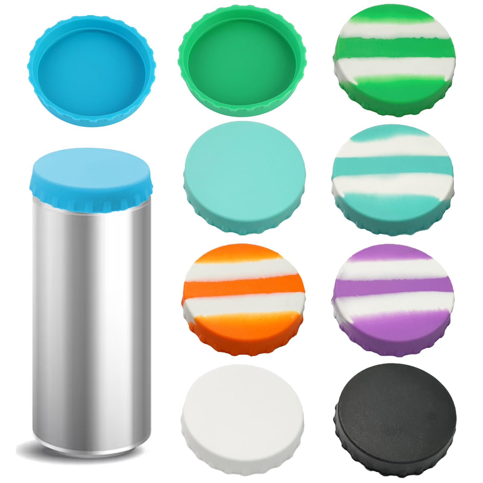 9PCS Silicone Can Lids Set - Reusable Pop Can Lids for 2.1 Inch Standard Cans Soda - Silicone Can Tops for Soda/Beer/Juice