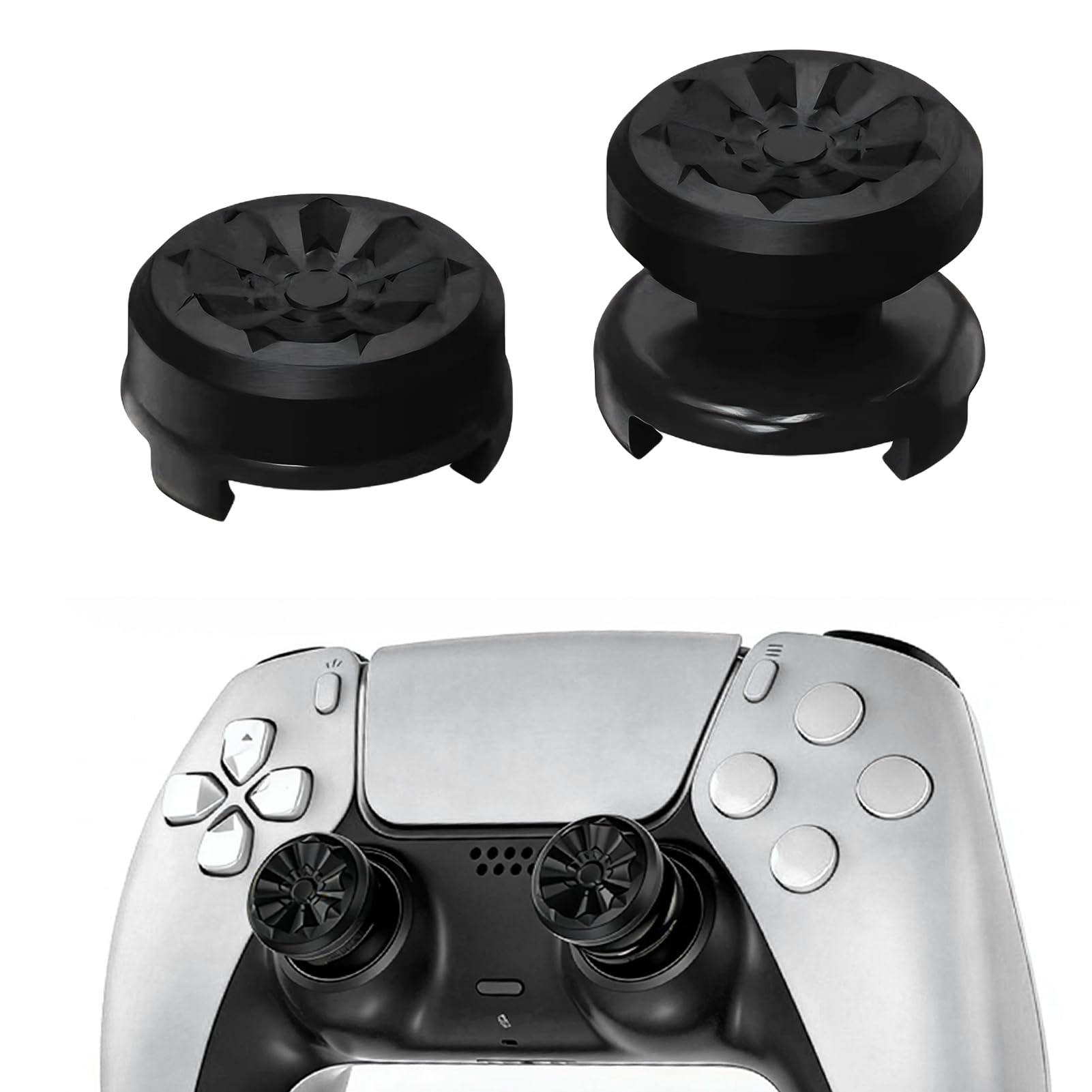2PCS Thumb Grip Joystick Caps for PS5/PS4 Controller, Silicone Thumb Cap 1 High-Rise 1 Mid-Rise Non Slip Rubber Textured Grip Design to Help with Aim Control Accuracy Compatible with PS5 PS4 (Black)