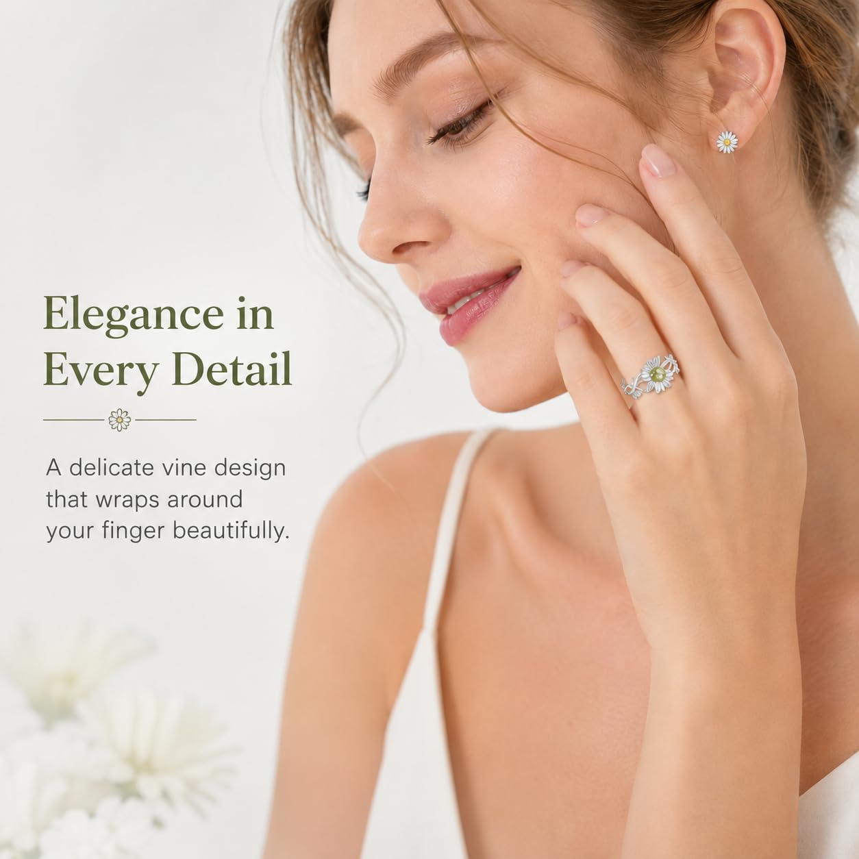 TANGPOET Anillo de plata de ley 925 con diseño de margaritas, anillo de compromiso, joyería de regalo para mujeres y mujeres, Ágata