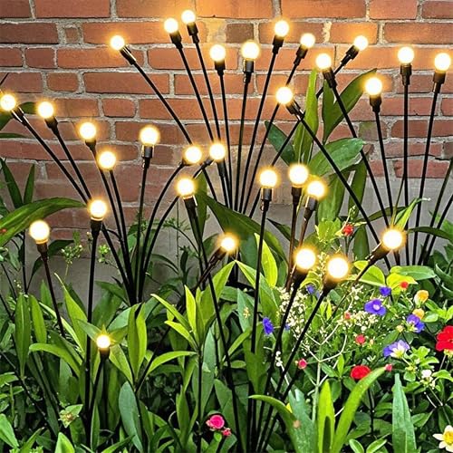 YAKii Solar Garden Lights Outdoor Waterproof, 4 Packs 32LED Firefly Swaying Light,Upgraded...