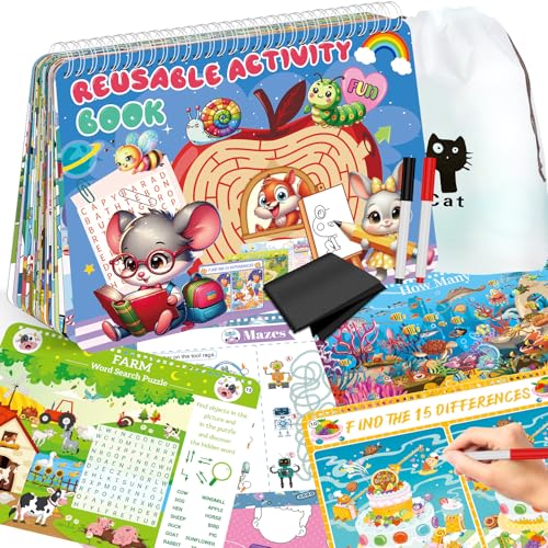 Reusable Kids Activity Book with Brain Games - 50% Off