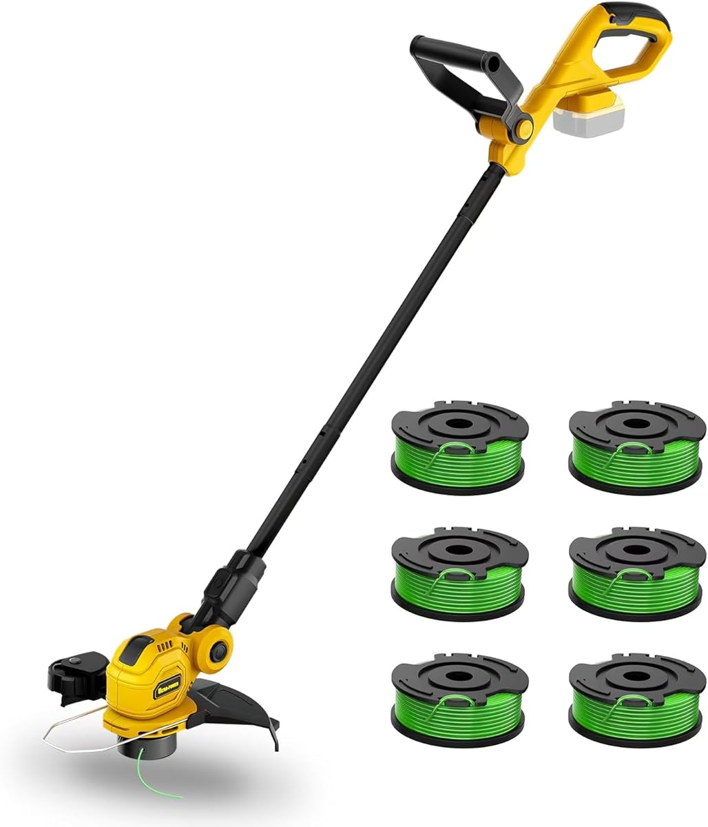 Cordless String Trimmer Compatible with Dewalt 20V MAX Battery, 12-Inch Weed Wacker Cordless Auto Line Feed, Electric Weed Eater Battery Powered Grass Trimmer w/6 Line Spools, Tool Only