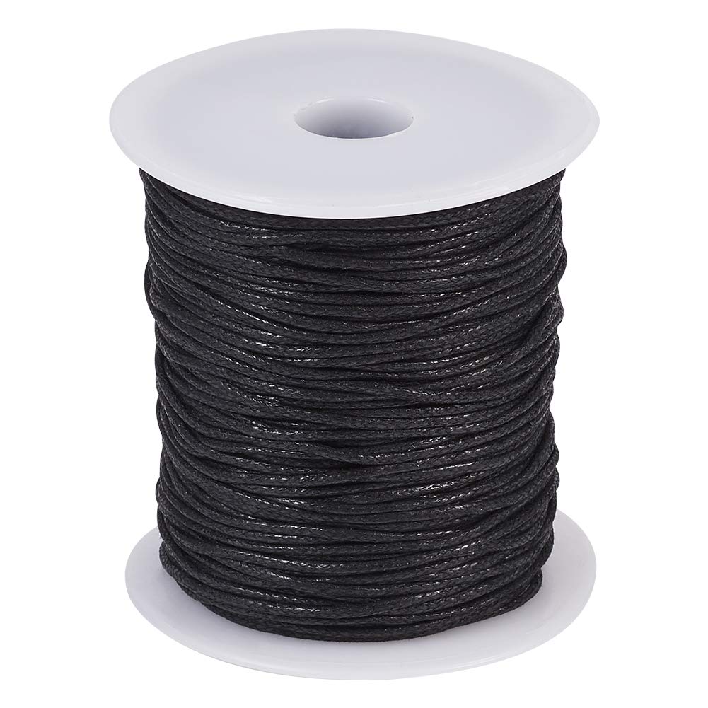 Craftdady 91,4 m schwarze, geflochtene, gewachste Schnur, 1,5 mm, Kunstleder-Perlenfaden, Seil mit Spule für DIY-Halsketten, Armbänder, Schmuckherstellung