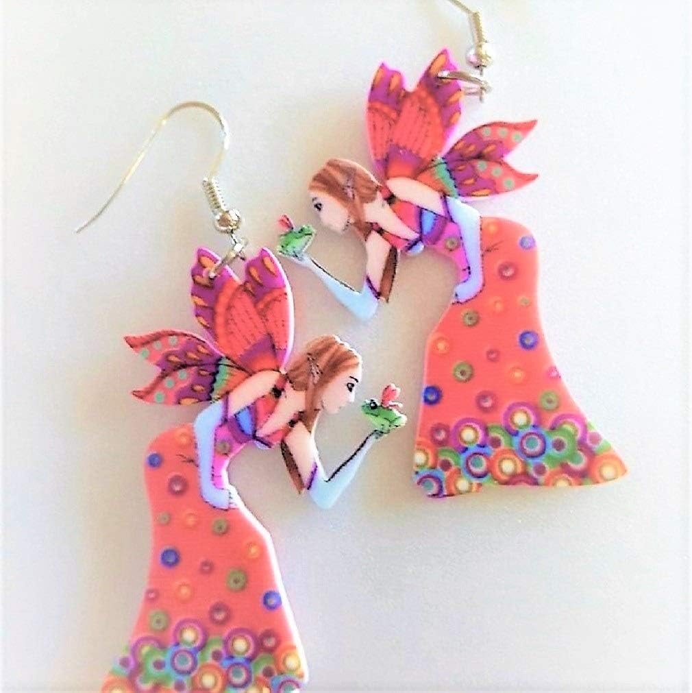 O3 Cute Butterfly Wings Angel Acrylic Drop Earrings-1 Pair Pink
