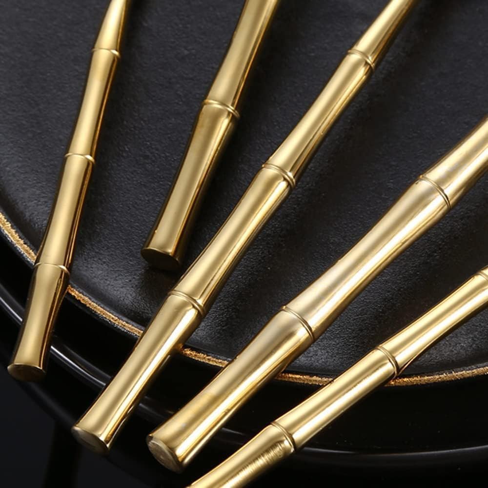 40 piece gold bamboo cutlery, bamboo flatware set for 8, 18/8 stainless steel silverware set, utensils for eating, reusable daily use, dishwasher safe