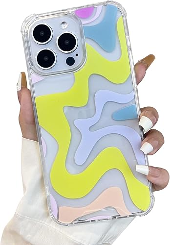 Compatible con Funda para iPhone 14 Pro Max, Arte Lindo con Pintura Ondulada para Mujeres y Niñas, Funda Protectora de TPU Suave y PC con Bordes de