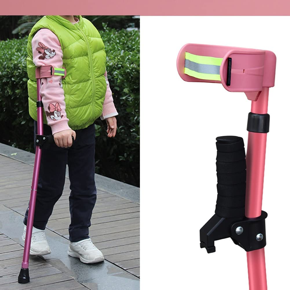 Kule Przedramienia dla Dzieci, Kule Ortopedyczna z Anti-Dorp Cuff, Różowe Lekkie Kule do Rąk, Stosowana Wysokość 110-142cm, 1 Szt