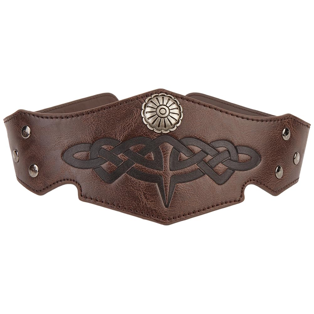 GORGECRAFT Brown Renaissance Headpiece PU Leather Viking Medieval Headband Pirate Retro Vintage Adjustable Embossed Decoration Circlet Headband for Halloween Cosplay Costume Men Women Accessories