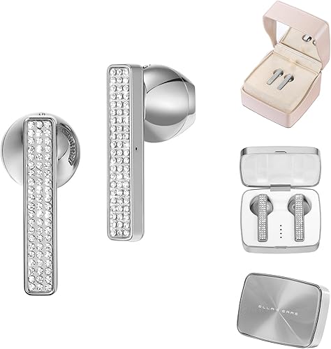 ELLA'S EARS Auriculares inalámbricos, auriculares Bluetooth 5.3 con incrustaciones de diamante, auriculares intrauditivos con estuche de carga