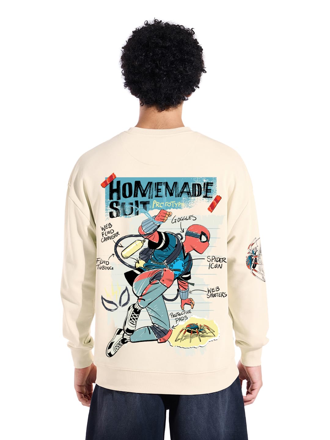 Bewakoof Official Marvel Merchandise Spiderman Men's Graphic Printed Oversized Fit Full Sleeve Round Neck Cotton Blend Sweatshirt in multi