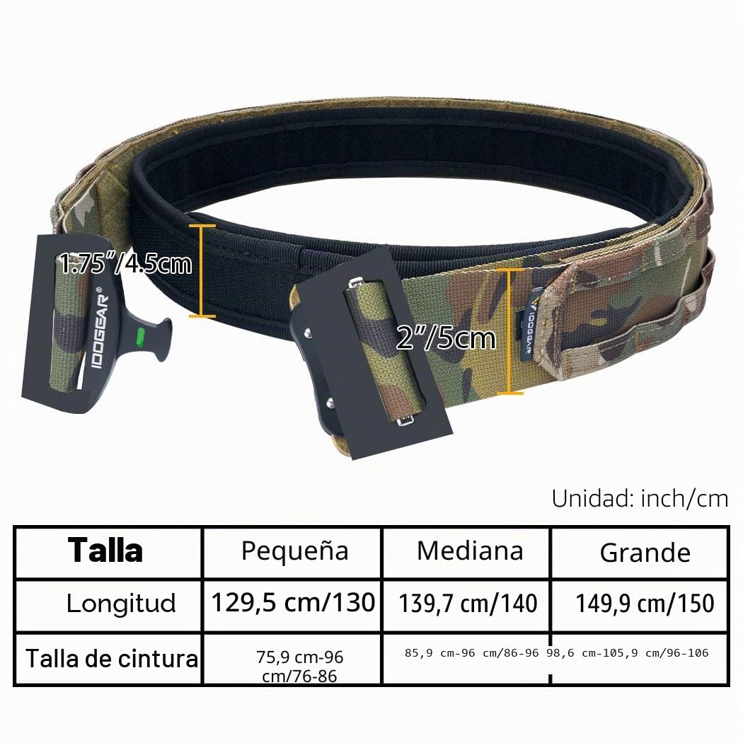 IDOGEAR 2" Cinturón Táctico Hombres Cinturón de Estilo Militar Capa MOLLE Cinturón de alta resistencia con 1.75" Juego de cinturón interior
