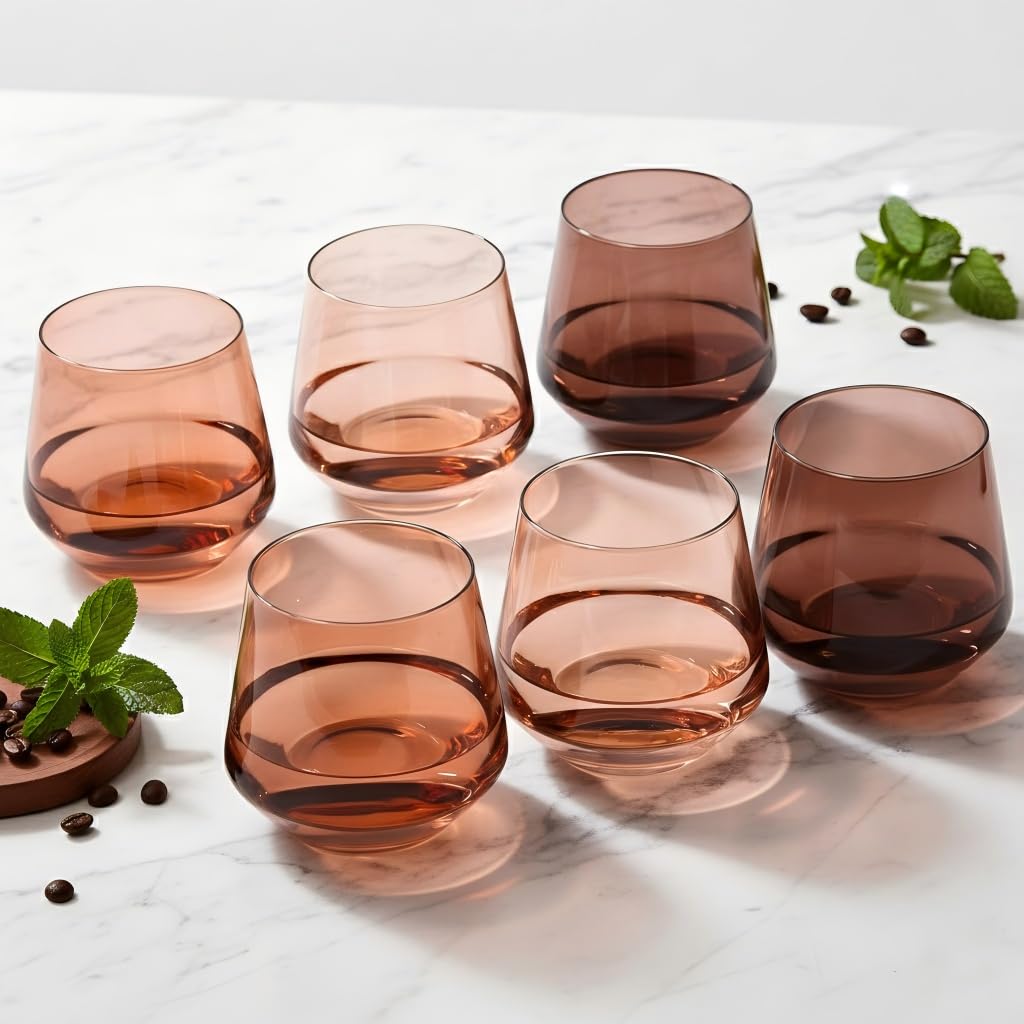 Amazon.com | Colorsavant Venus Stemless Wine Glasses Set 6-14oz