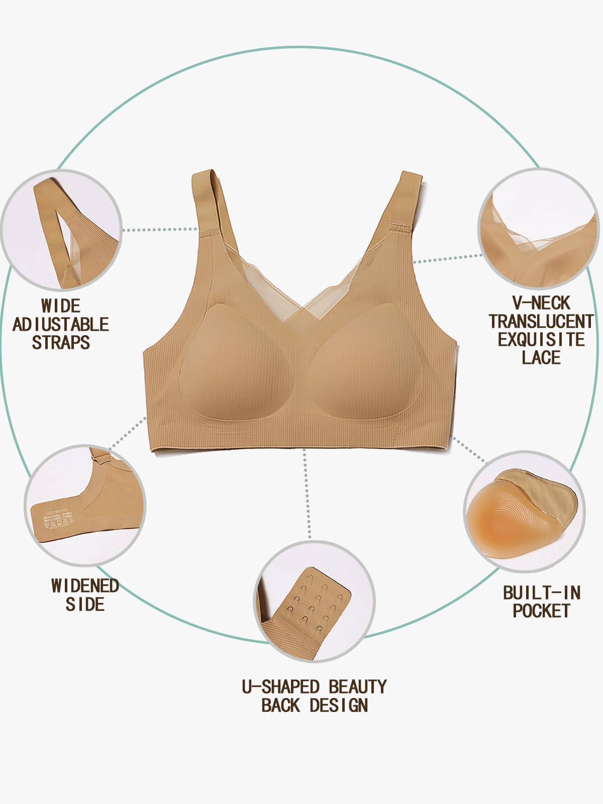Soutien-gorge de mastectomie pour femme avec poches – Soutien-gorge quotidien pour post-chirurgie – 1 paire de coussinets de poitrine amovibles