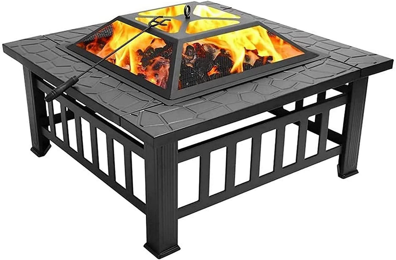 Palenisko ogrodowe, grill, grill, przenośny żeliwny duży palenisko na patio, taras i kemping, kolor czarny, 82 x 82 x 44 cm