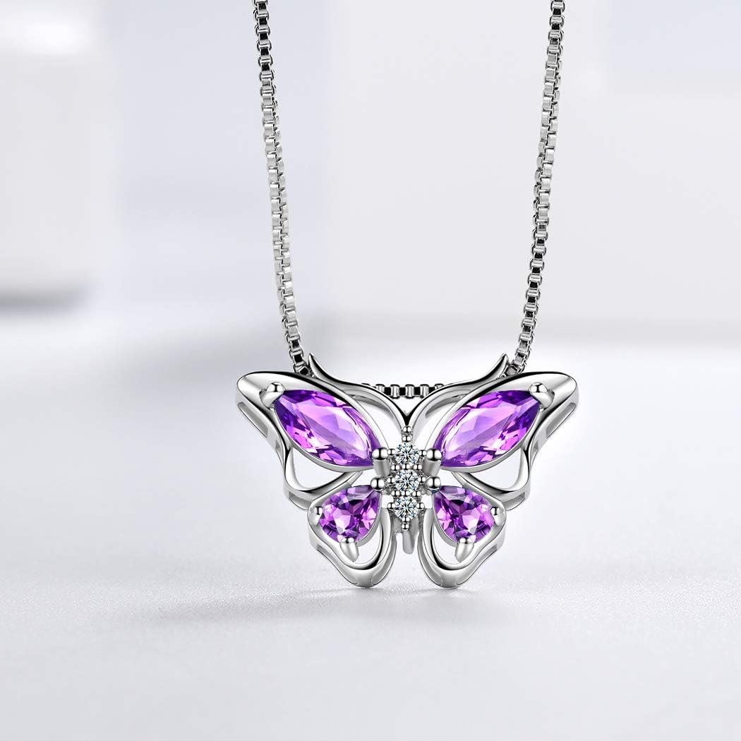 Aurora Tears Butterfly Birthstone Pendant Necklace - Women 925 Sterling Silver Butterflies Birthstone Pendant Necklace Jewelry Birthday Gift for Women - Image 5
