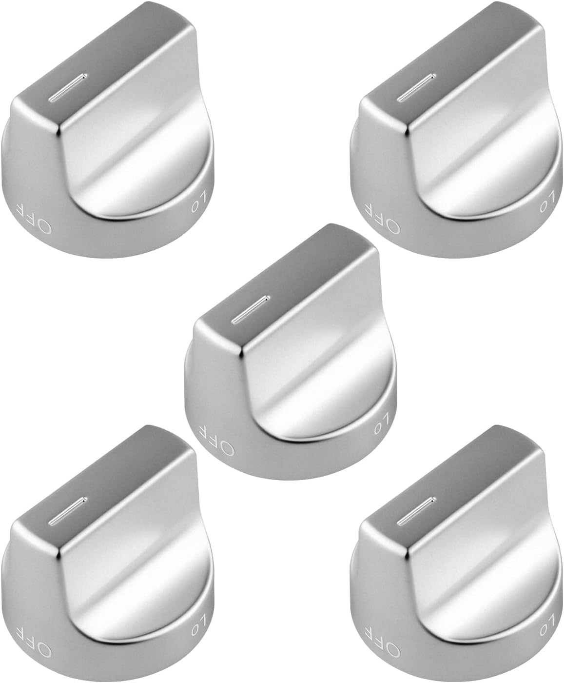 W11239985 Gas Range Control Knob Compatible with Whirlpool WFG525S0HV1 WFG550S0HZ1 WFG550S0HV3 WFG535S0JV1, Stove Burner Knob Replace W11239985 AP6333411 PS12578779, Silver Knobs Set, 5 Pack