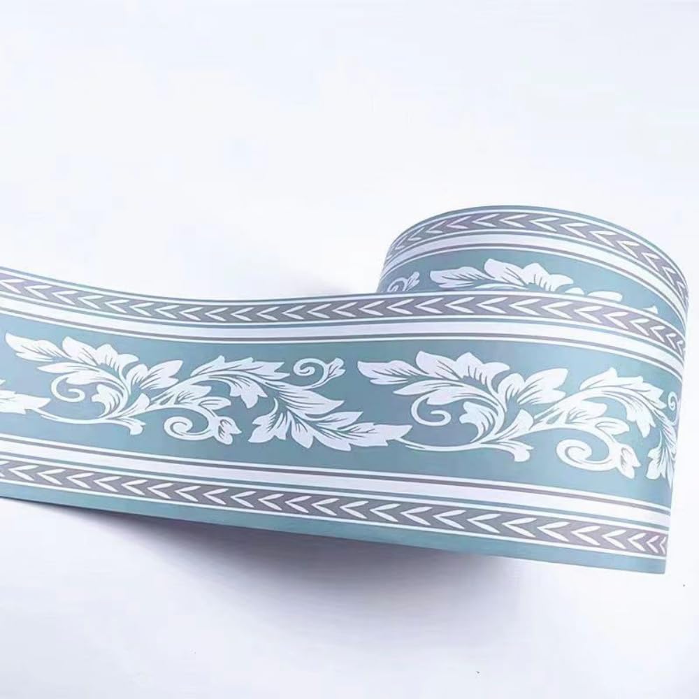 Visitryl Light Blue Buttercup Leaves Baby Blue Self Adhesive Wallpaper Border Wall Tiles Decorative, Peel And Stick Wall Border Bathroom Stickers 12Cm X 500Cm
