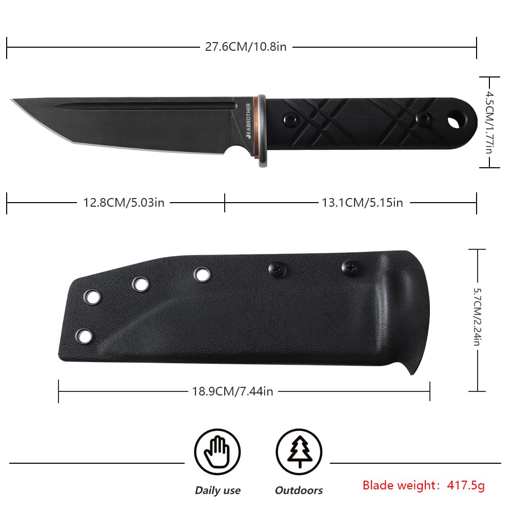 JEABROTHER Feststehende Klingenwerkzeuge aus 14C28N-Stahl, mit Kydex-Scheide – die ideale Outdoor-Messer- und Werkzeugwahl für Camping, Angeln und Wandern (Schwarze Klinge)