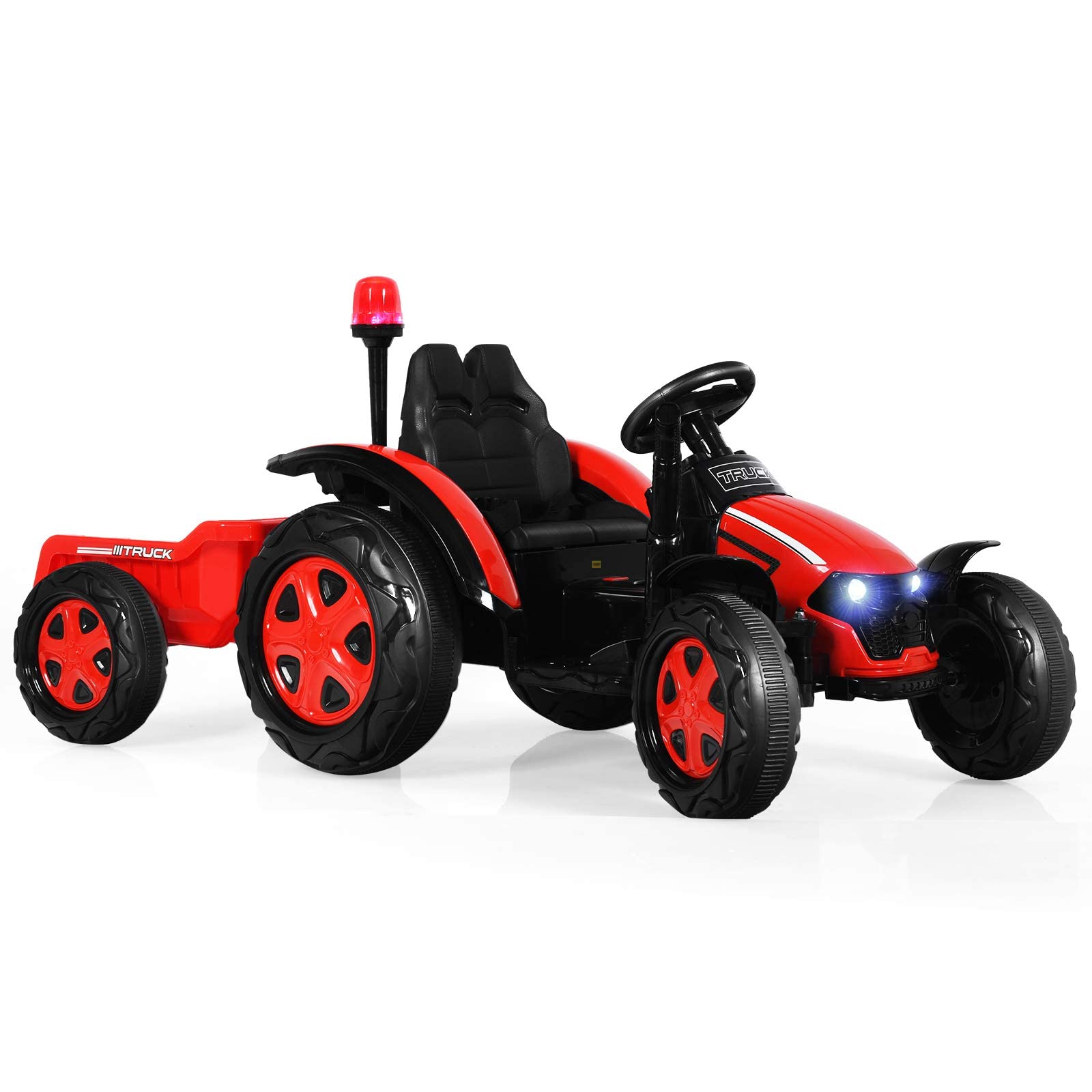 GYMAX Trattore per Bambini 3-8 Anni, Giocattolo cavalcabile Portata 30 kg, con 6 Ruote e Telecomando, Trattore Elettrico con Cintura di Sicurezza, 152x67x71 cm (Rosso)