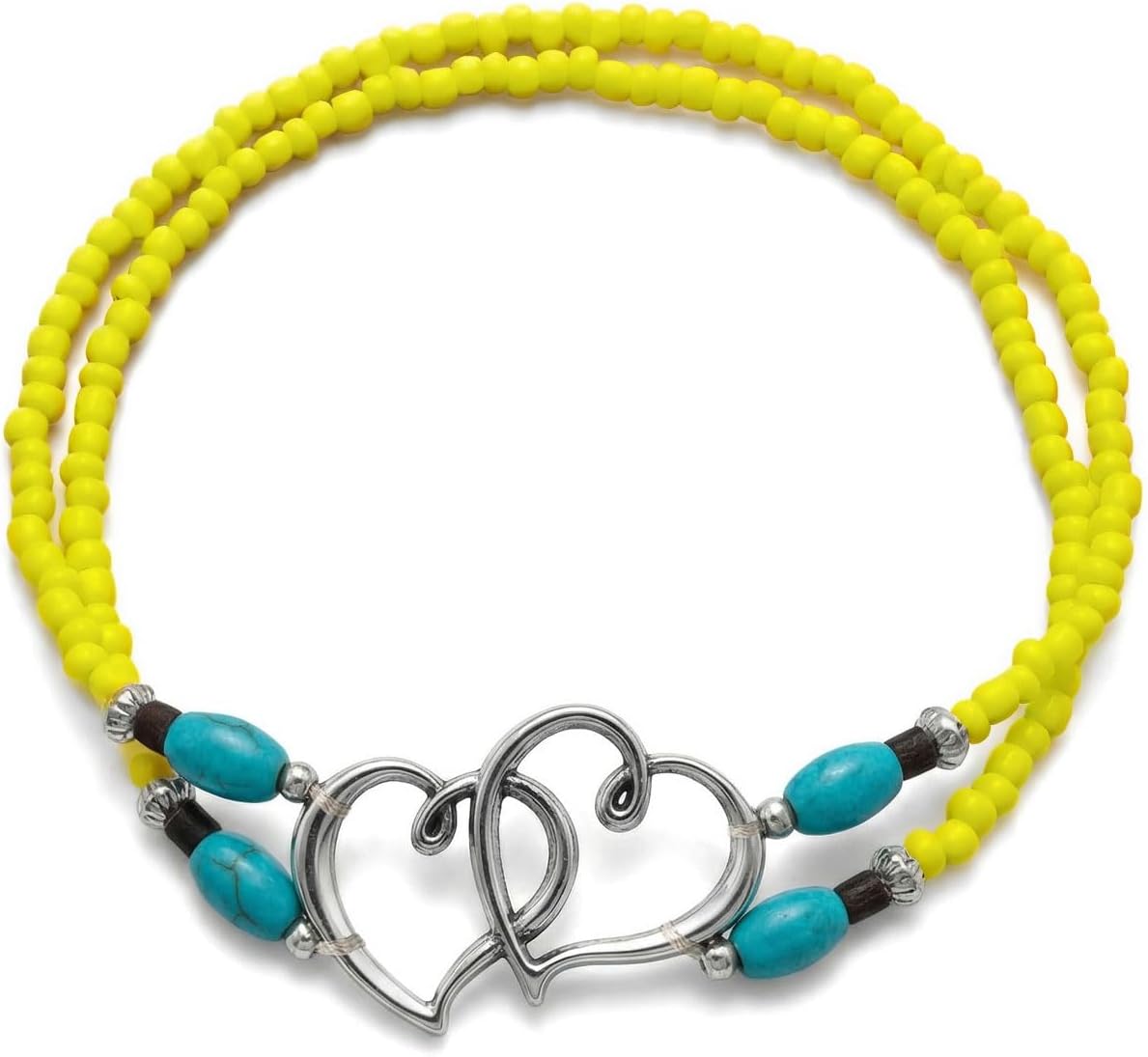 Heart Ankle Bracelet for Women Boho Elastic Beaded Anklet Double Layered Ankle Bracelet Turquoise Beaded Anklet Dainty Beach Jewelry for Women