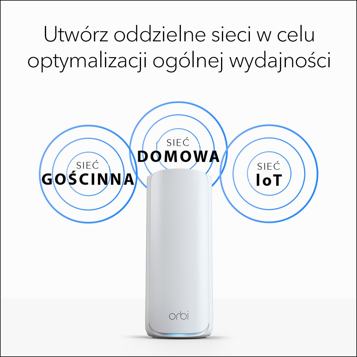 rójpasmowy system sieci Mesh WiFi 7 NETGEAR Orbi 770 (RBE773) – router + 2 wzmacniacze sygnału satelitarnego, funkcje zabezpieczeń, do 11 Gb/s, pokrywa do 540 m2, 100 urządzeń, port 2.5 Gb/s