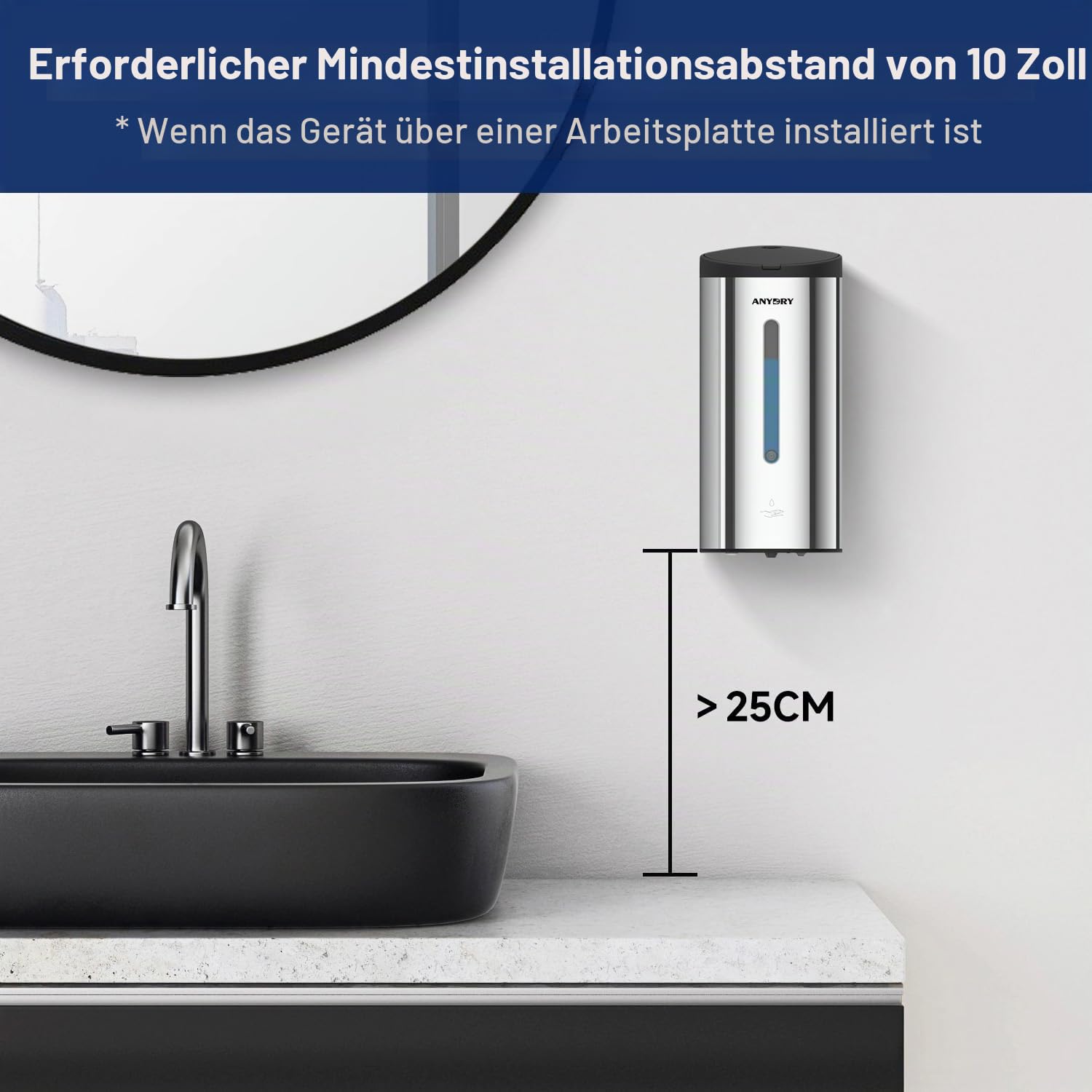 anydry 1205C Seifenspender Automatisch Wandbefestigung 800ml Kommerzieller Automatischer Flüssigseifenspender Wandmontage Polieren