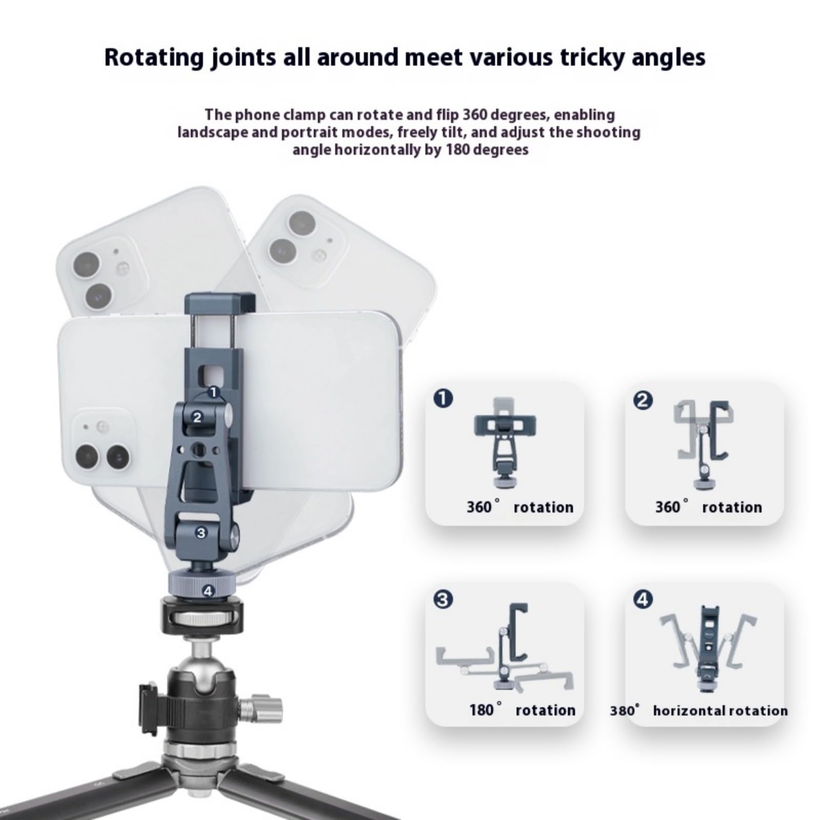 Soporte de metal ajustable para teléfono, adaptador de trípode giratorio, soporte giratorio para teléfono, aleación de aluminio para accesorios de transmisión en vivo