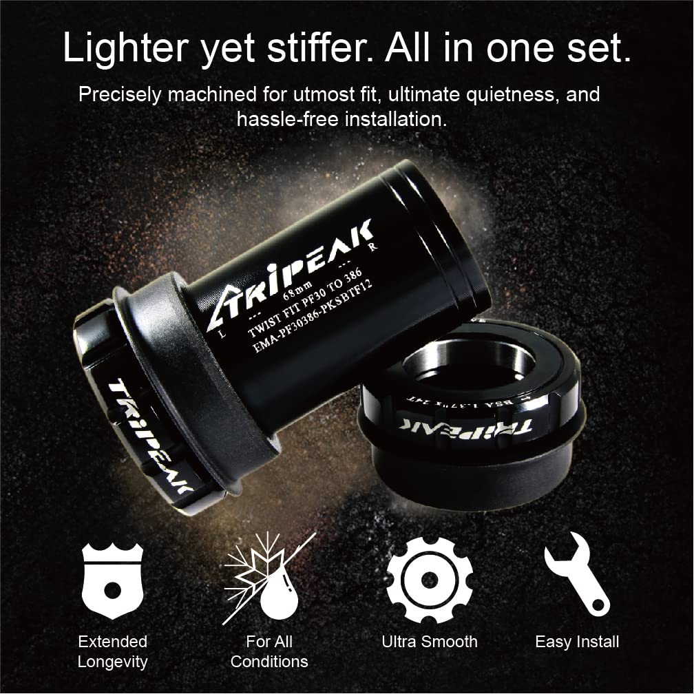 TRiREAK BB86/92 Road & MTB Press-Fit BB für Spindel 24 mm Shimano Hollowtech II Kurbel, Steel Bearing/Black