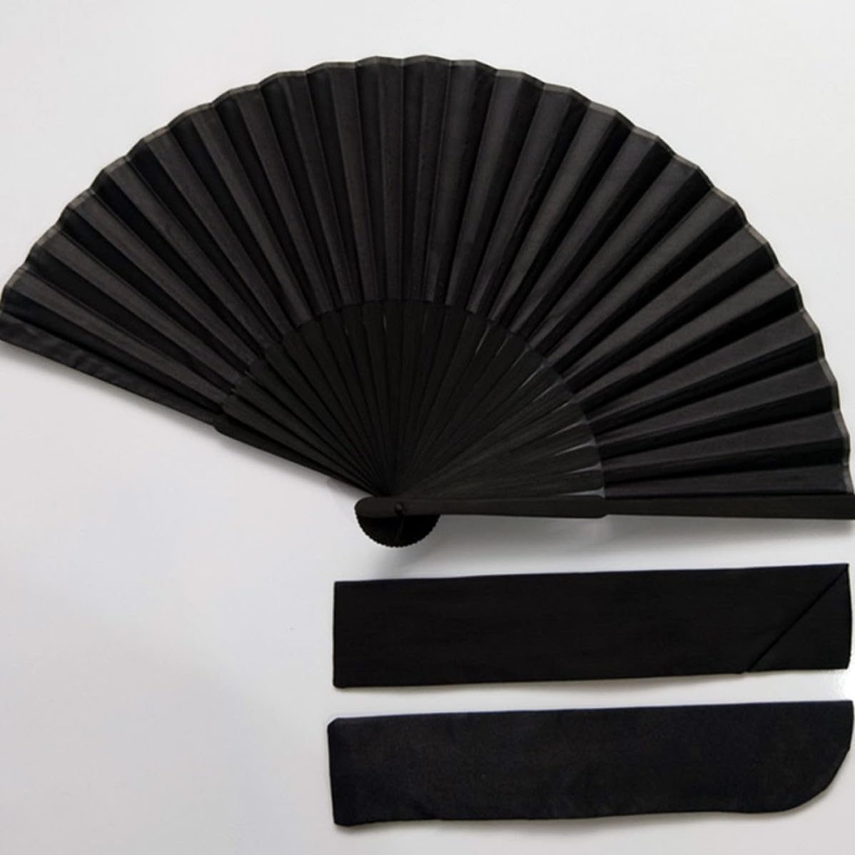 Foldable Hand Fans Elegant Classic Chinese Style Fans Silk 2 Sets Black for Women and Frame and Storage Bag, Portable for Daily Use and Show