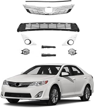 Front Bumper Upper Lower Grille w/Seal + Fog Light Kit Fit For T0Y0TA Camry 2012-2014 LE XLE