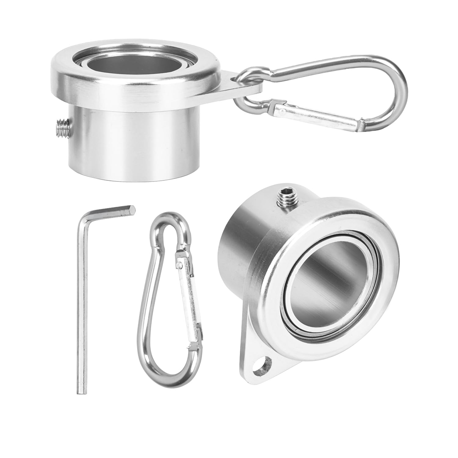 Bubblythe Aluminum Flag Pole Rings, Tangle Free Flagpole Rings with Bearing Design, 360° Rotating Flag Rings for 0.75-1.02 Inch Diameter Flagpoles, 2 Pack Flag Pole Rings and Hooks(2 PCS, 1