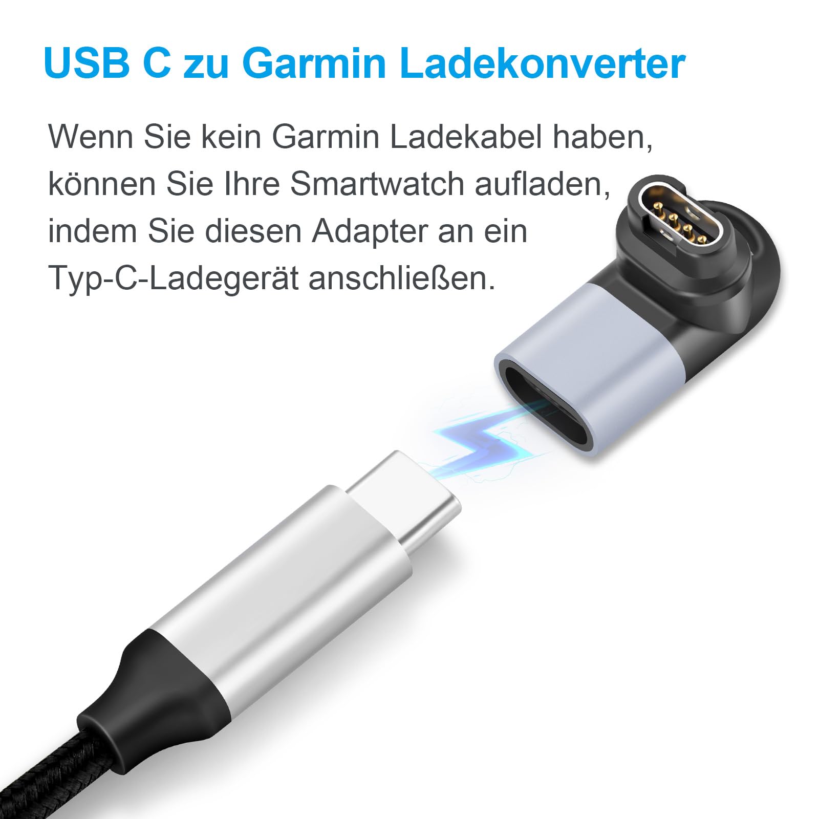 Adattatore Caricatore USB-C A 90° Per Orologi Garmin - Convertitore Da Tipo C A Connettore Piatto, Per Fenix 7, Instinct 2, Venu, EPIX, E Molti Modelli - 2