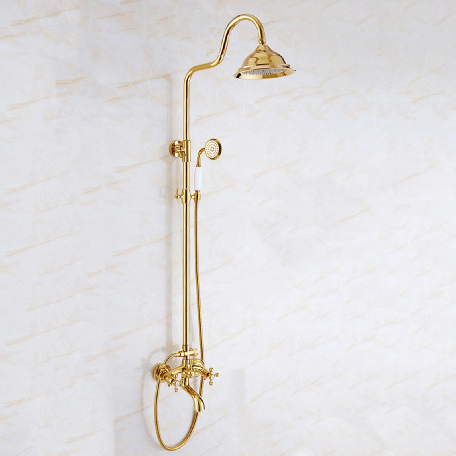 Conjunto de Ducha Retro Columna Ducha Vintage Laton con Grifo y Altura Ajustable Oro