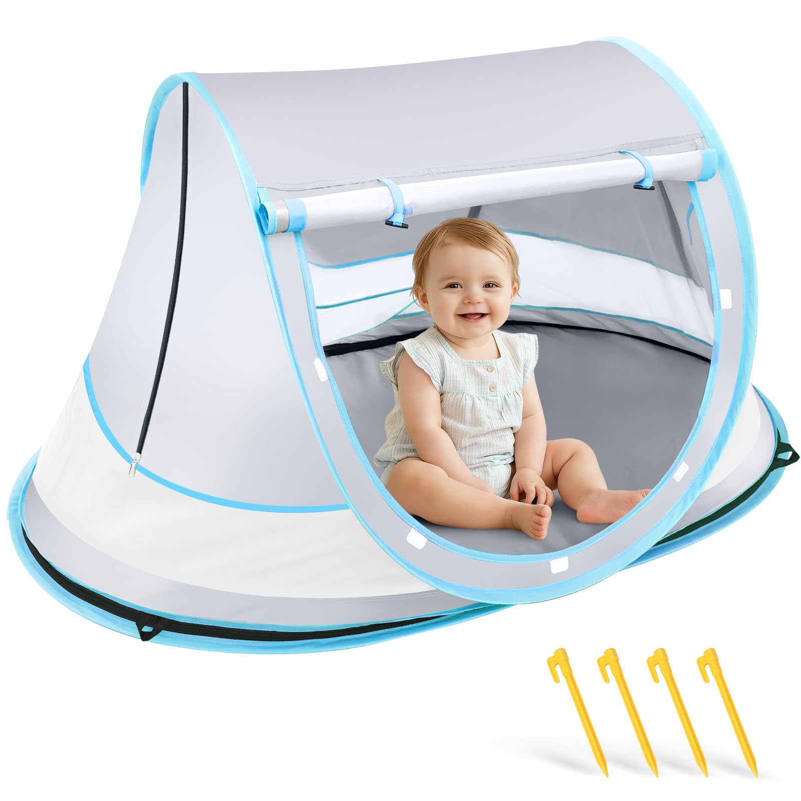 Baby Beach Tent Pop Up Beach Tent Beach Sun Shade for Beach, UPF 50+, UV Protection, Baby Sunshade with Carry Bag for Outdoor Travel Camping (Grey)