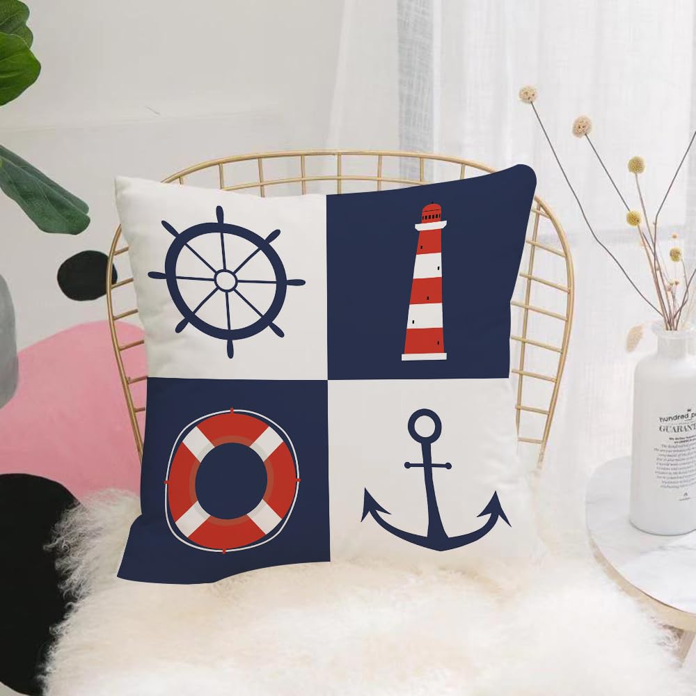 HYOSXW Cushion Cover,Throw Pillow Case Home Decorative for Living Room Bedroom Sofa Chair 16X16 Inch,l labels set. Symbol of anchor ship rudder lighthouse and l maritime illustra,Pillowcase 40X40cm